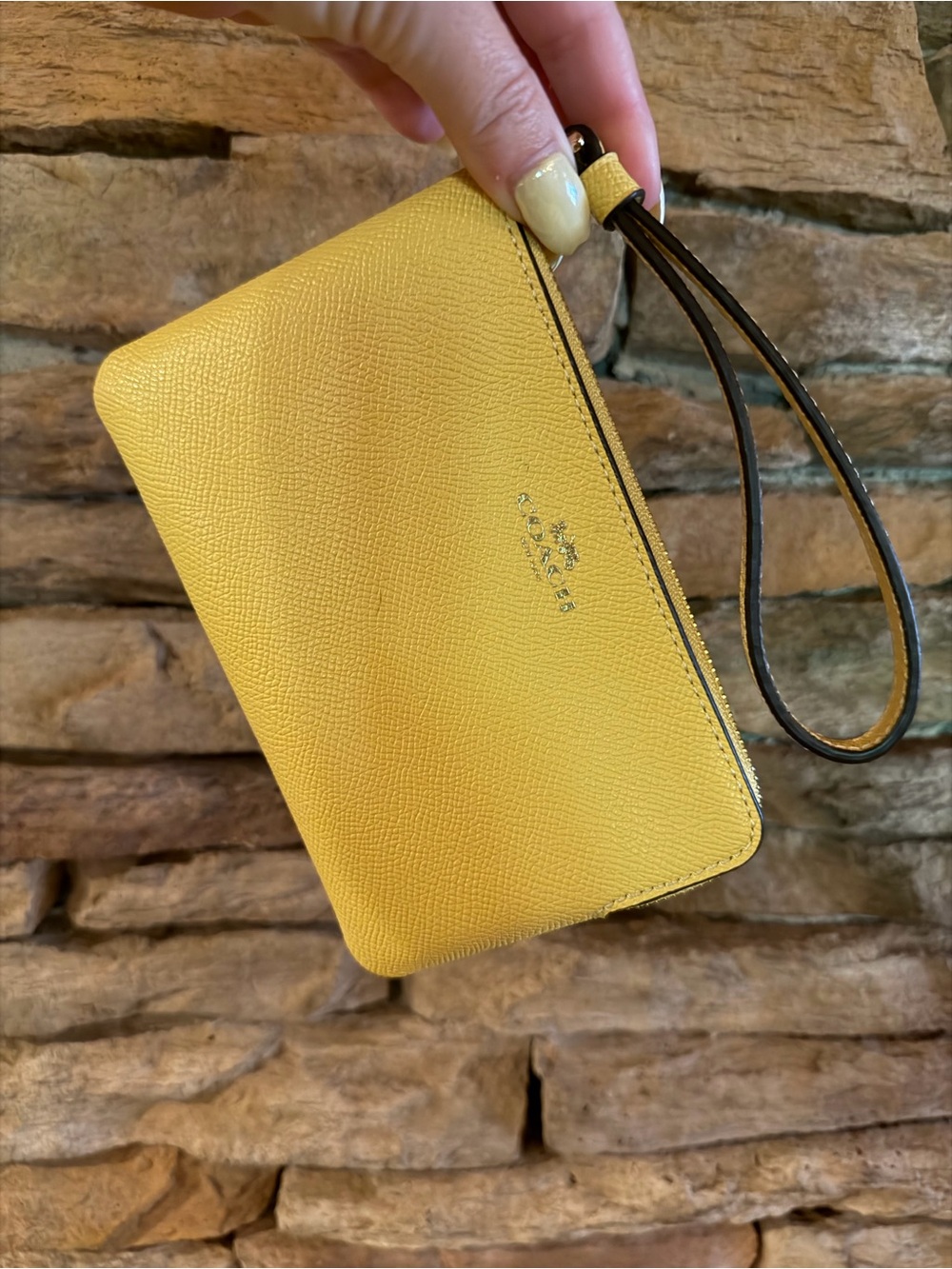 Coach Yellow Leather Zip Wristlet Clutch Wallet with Detachable Strap